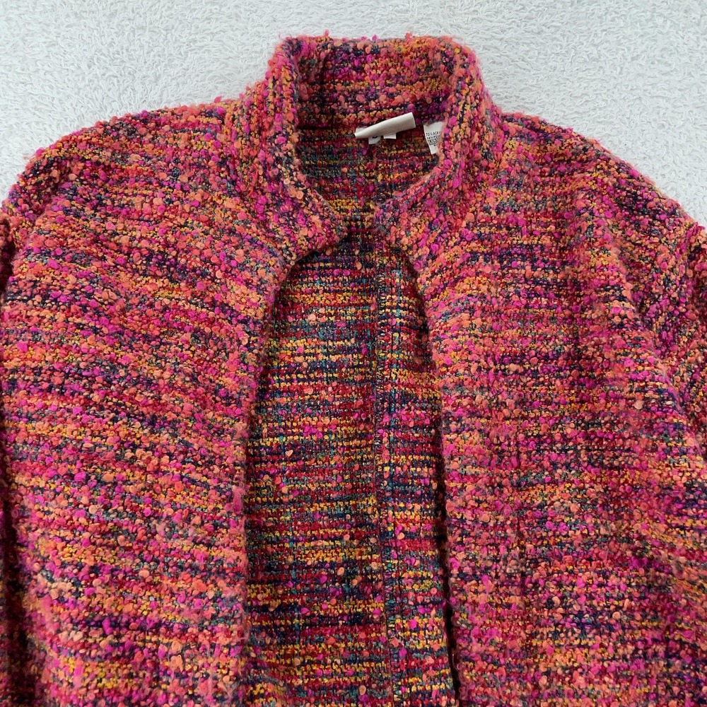 Chico's Design Jacket Womens 2‎ / Large Boucle Knit Fuzzy Wool Blend Open Cozy